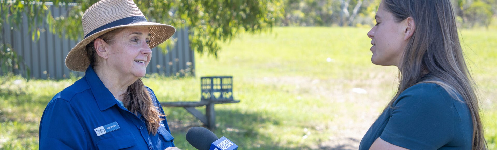 Woman being interviewed for tv news