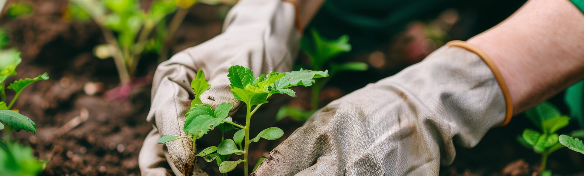Close up of a person planting seedlings
