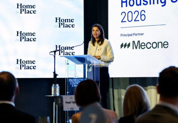 NSW Minister for Housing and Homelessness, Rose Jackson on stage at the summit